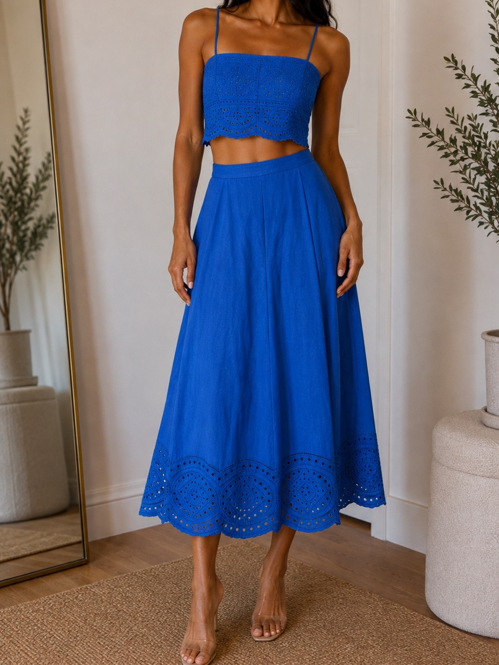 Jason Wu Royal Blue Eyelet Two-Piece Maxi Set